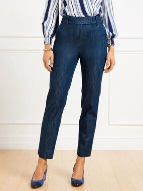 Talbots Jeans Womens 12 Petite Mid Rise Trouser Refined Slim Leg Dark Wash